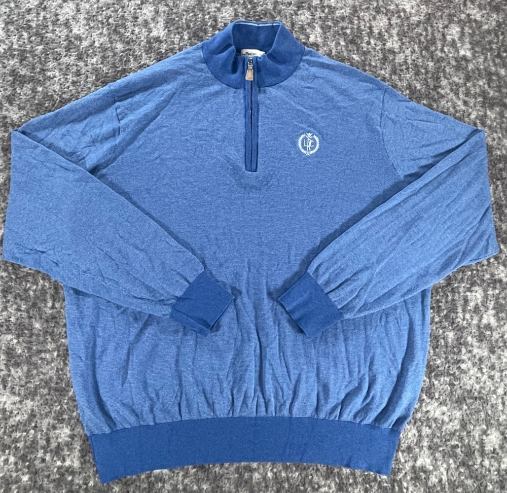 Peter Millar Sweater Mens 2XL Blue Knit 1/4 Zip Pullover Cotton Silk Cashmere